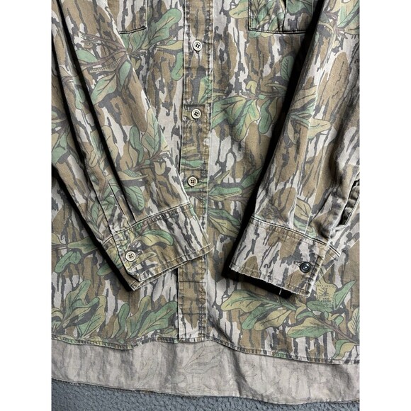 Vintage Mossy Oak Green Leaf Tree Bark Camo Button Up Shirt Mens XL USA Made - Picture 7 of 16